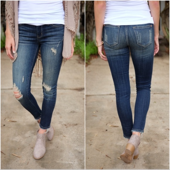 Dark Denim Distressed Skinny Jean - Picture 2 of 2